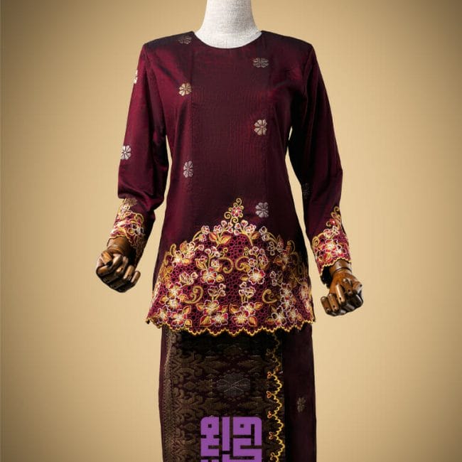 Baju Nikah Kurung Kedah Sulam Goyang Kerawang Corak Bunga Manggis