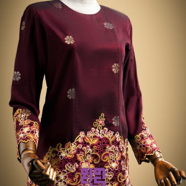 Baju Nikah Kurung Kedah Sulam Goyang Kerawang Corak Bunga Manggis