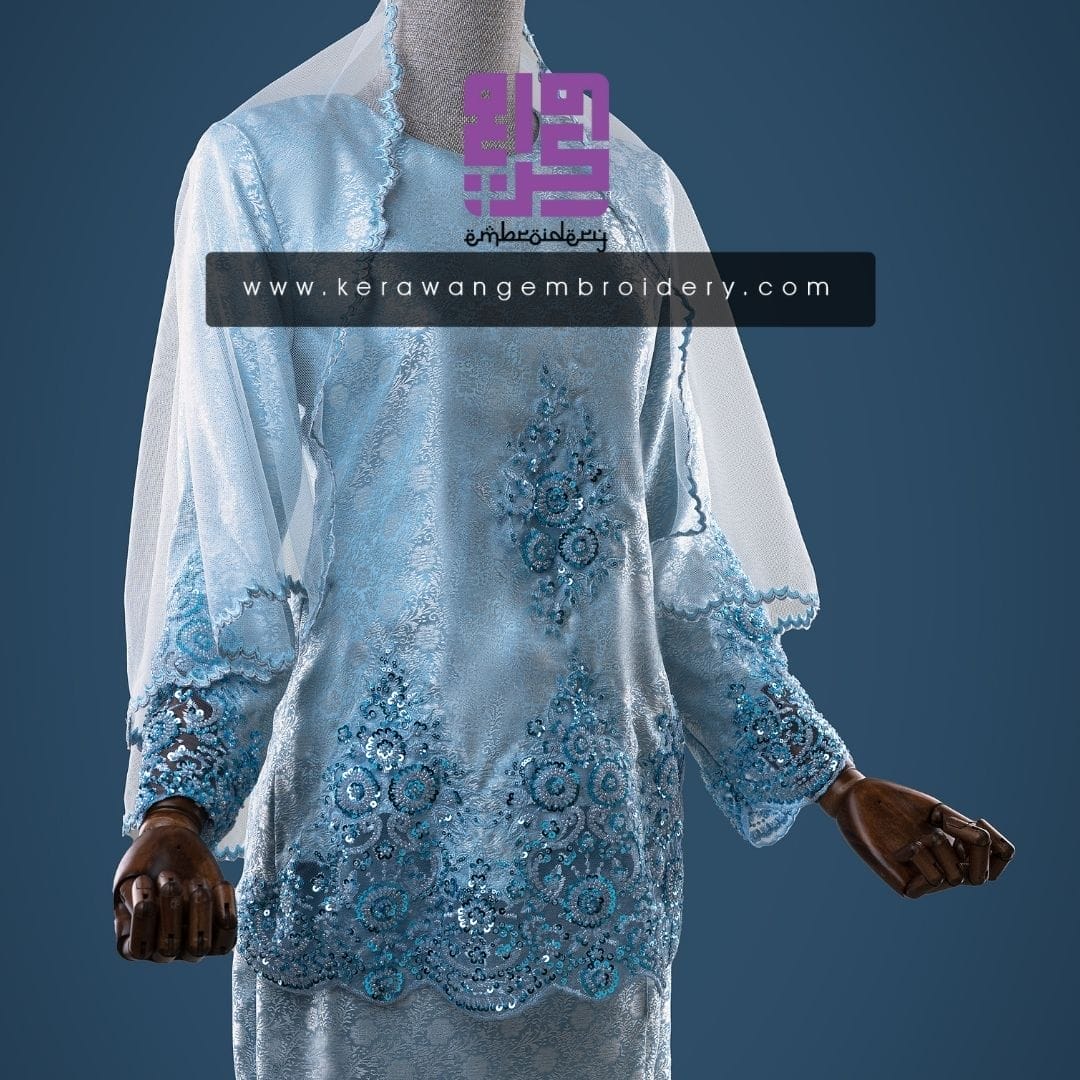 Baju Pengantin Kurung Kedah Sulam Lace Corak Daisy